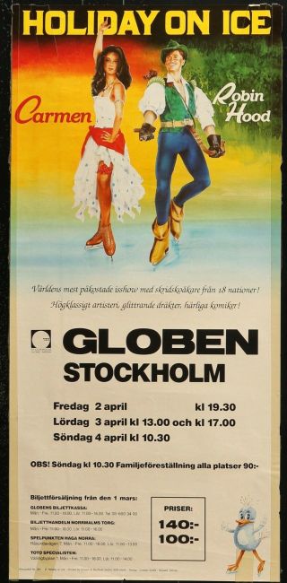 Vintage 1993 Stockholm Swedish Circus Poster " Holiday On Ice " 12 " X 24 " Carmen
