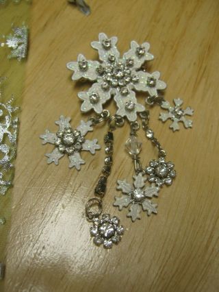 Lunch At The Ritz Snowflake Pin/pendant Sparkly White Enamel With Rhinestones