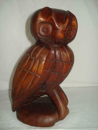 Vintage Folk Art Hand Carved Hardwood Owl Statue 8.  5 " Tall