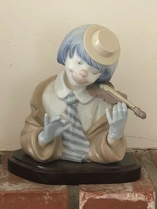 Lladro Figurine The Blues Violin Clown Head Bust & Wood Base 5600 Retired