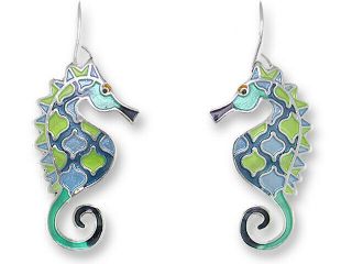 Zarah Enamel Jewelry Sterling Silver Drop Earrings Seahorse Dangle Green Blue