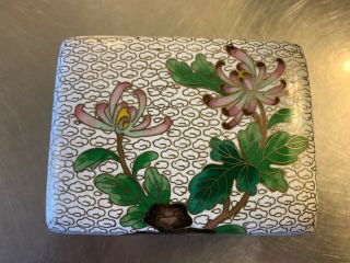 Vintage Antique White Chinese Cloisonne Enamel Floral Trinket Box