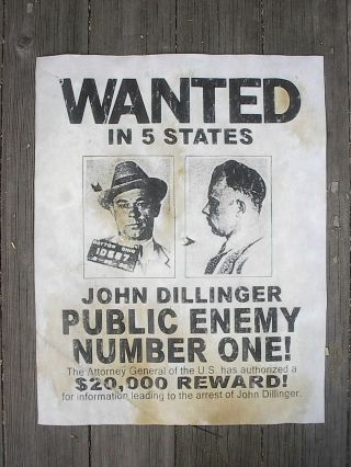 Gangster John Dillinger Prohibition Era Indiana 9 Aged Wanted Reprint Posters