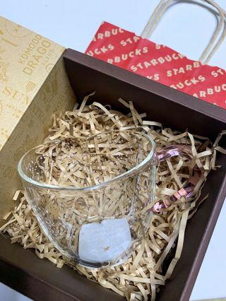 Starbucks Japan Christmas 2019 Heart Shape Glass Mug 355ml W/ Box And Bag
