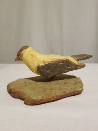 Vintage Folk Art Hand Carved And Yellow Painted On Base
