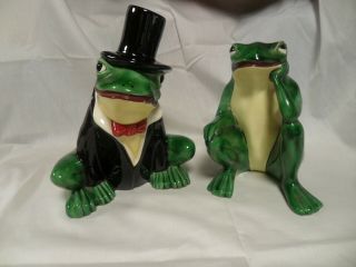 Vintage Arnel Ceramic Pottery Frogs Frog In Tuxedo Sitting Frog Set Of 2 Tim7