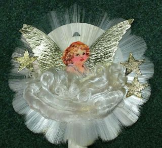 Vintage Spun Glass Angel Tree Topper National Tinsel Co,  Paper Foil Victorian