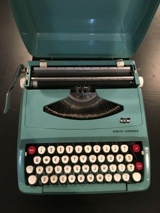 Vintage Smith Corona Cougar Portable Typewriter.  Blue - Green.  Made In England.