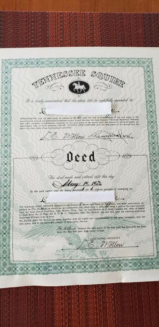 Jack Daniels Tennessee Squire Land Deed; May,  1972