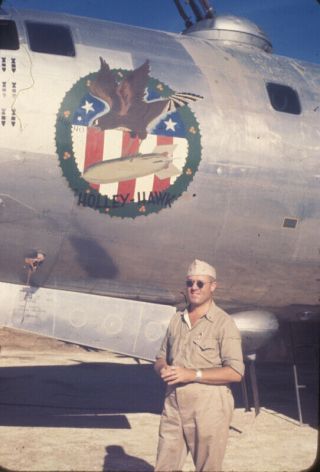 Usaaf B - 29 58th Bw Holly Hawk Logo Nose Art Guam 1945 1 Color Slide No Photo