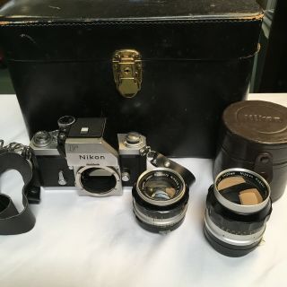 Vintage Nikon F Series Film Camera W/ 50mm & 105mm Lenses & Hard Case / Japan