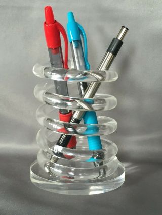 Vtg Mid - Century Modern Dorothy Thorpe Spiral Coil Lucite Pen & Pencil Holder Htf