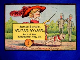 Early Frederick Md Business Trade Card James Bartgis United Saloon - " Horsey "