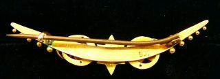 c1920 ' s 9ct Solid Gold Red Stone & ETRUSCAN CURVED STAR BROOCH 2