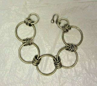 Vintage Sterling Silver 7 1/2 " Long Several Circles Circle Bracelet