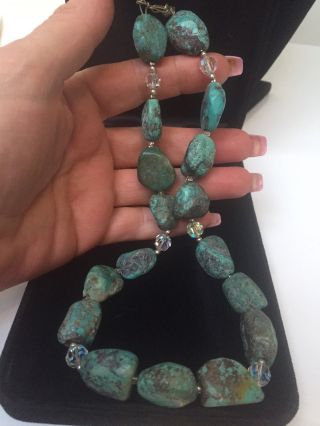 Native American Vintage Natural 17 Stone Turquoise Nugget Necklace 16 "