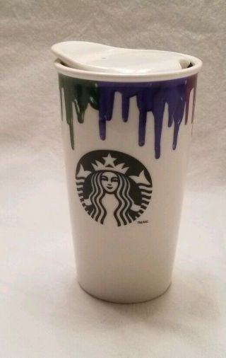 Starbucks Rainbow Band Of Outsiders Ceramic Double Wall Travel Mug Cup 2014