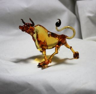 Art Blown Glass Murano Figurine Glass Yellow Bull Figurine