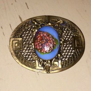 Vintage 1930s Art Deco Brooch Pin Art Glass Cabochon Costume Jewelry