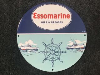 Vintage Esso Gasoline Porcelain Sign Gas Oil Service Station Pump Plate Nautical