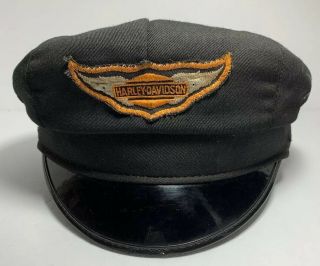 Vintage 1950s Harley Davidson Motorcycle Brando Captains Cap Hat Rider Black Wow