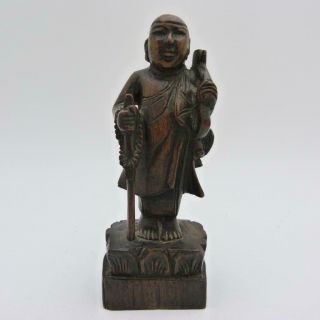 Antique Carved Hardwood Figure Of A Warrior Monk,  South East Asia