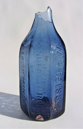 Cobalt Blue 8 Sided Heiss Superior Mineral & Soda Water Philada Pontil