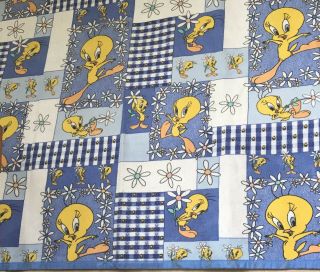 Vtg 1997 Tweety Bird Twin Size Polyester Blanket Bed Spread Looney Tunes 71”x82”
