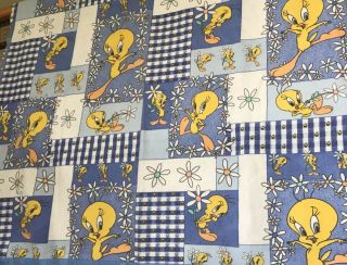 Vtg 1997 Tweety Bird Twin Size Polyester Blanket Bed Spread Looney Tunes 71”x82” 2