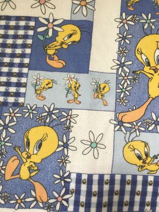 Vtg 1997 Tweety Bird Twin Size Polyester Blanket Bed Spread Looney Tunes 71”x82” 3