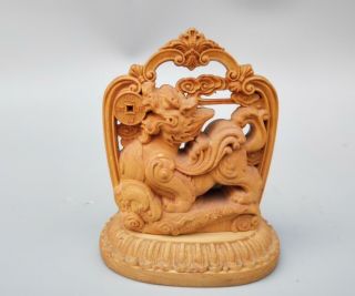 Chinese Wood Carving God Beast Vomit Money Statue