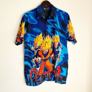 2001 Dragon Ball Z Anime Button Up All Over Graphic Hawaiian Shirt Mens Xl