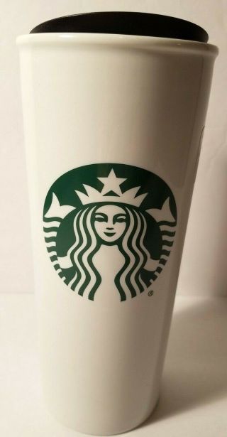 Starbucks Coffee White Green Mermaid 16 Oz Ceramic Travel Mug Tumbler