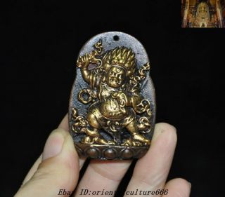 Old Tibet Buddhism Bronze Gilt Mahakala Dorje Buddha Statue Amulet Pendant