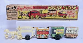 Vintage Marx Tin Litho Plastic Wind Up Roy Rogers State Coach Wagon Train W/ Box