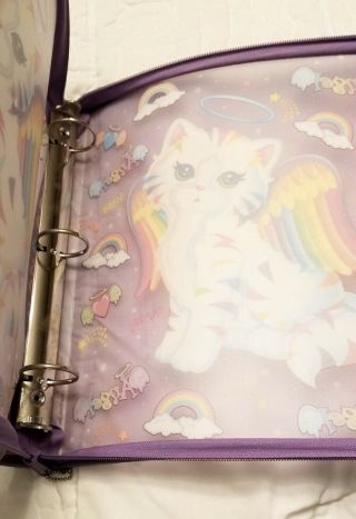 Vintage Lisa Frank Zippered 3 Ring Binder Angel Kitten Cat Rainbow 90’s 2
