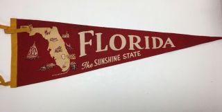 Vintage Florida The Sunshine State Souvenir Pennant Red