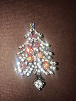 Sparkling Vintage Signed Lisner Pink Ab Christmas Tree Pin