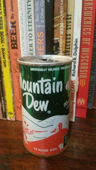 Mountain Dew 12oz Pull Ring Soda Can Hillbilly Straight Steel Pull Tab 1960s