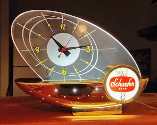 Vintage Schaefer Beer Lighted Display Clock Bar Pub Sign 50s Old Nautical Boat