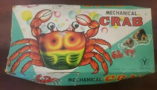 Vintage Tin Wind Up Toy Mechanical Crab Made In Japan Box As Pictured