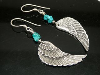 Vintage Bird Wing Southwest Sterling Turquoise Gemstone Drop Dangle Earring