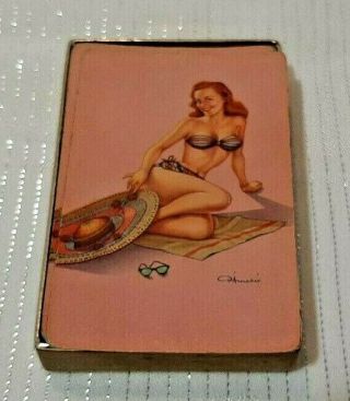 Vintage Duratone Full Deck Of Plastic Coated Pin Up Girl Playing Cards In Case
