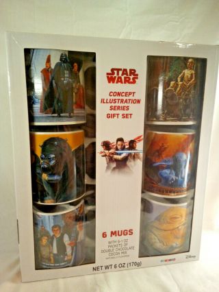 Star Wars Concept Illustration Series Gift Set 6 Mugs W/ 6 1 Oz Packets Of Cocoa