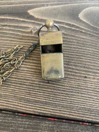 Vintage US Army Military Police Whistle and Chain Brass 3