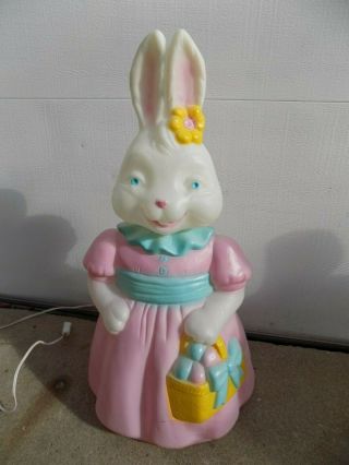 Vintage Lighted Easter Girl Bunny Rabbit Blow Mold 26” General Foam