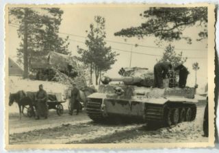German Wwii Archive Photo: Panzer Vi Tiger Heavy Tank On Motorway,  Wintertime