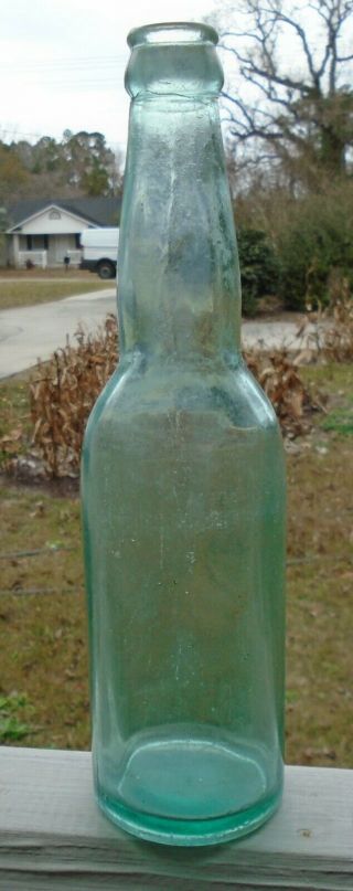 Old 9 1/2 " Aqua Beer Bottle Embossed R464 Lower Side Edge - - No Chips Or Cracks