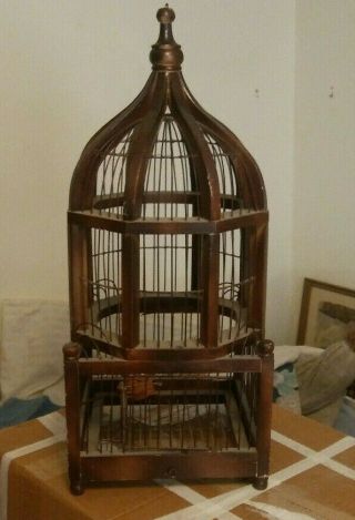 Vintage Decorative Bird Cage Wood & Wire 21 " Tall