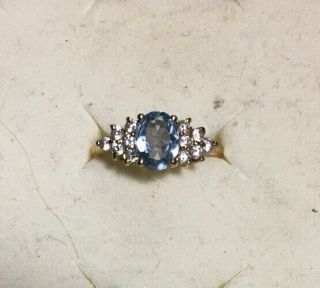 Vintage Art Deco Blue Topaz Colored Ring With Accent Stones Size 7
